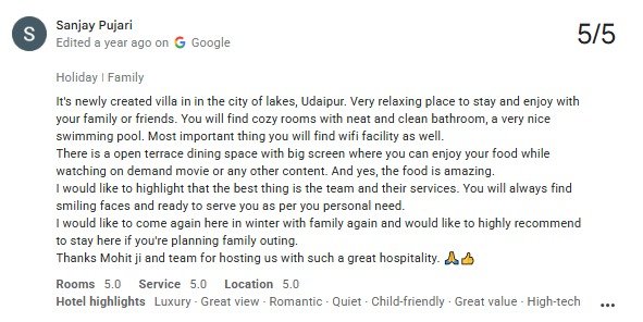 Birthday Pool Guest Review Photo Titardi Udaipur — Maple Roots Villa Udaipur guest review photo