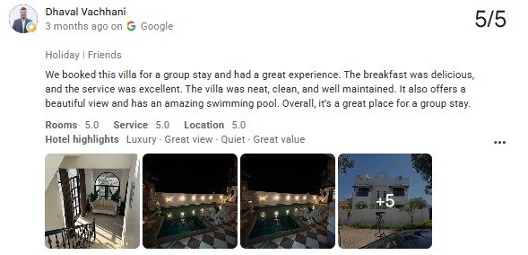Boutique Pool Guest Review Photo Udaipur Rajasthan — Maple Roots Villa Udaipur guest review photo