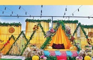 Marigold Stage Haldi Setup - Maple Roots Villa Udaipur